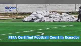Nieuw geïnstalleerd FIFA-gecertificeerd voetbalveld op de Galápagos-eilanden in Ecuador
